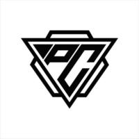 pc logotyp monogram med triangel och sexhörning mall vektor