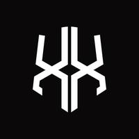 xx-Logo-Monogramm mit Band-Design-Vorlage in Schildform vektor