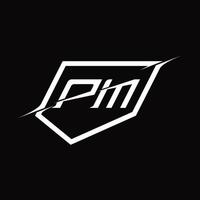pm logotyp monogram brev med skydda och skiva stil design vektor
