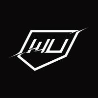 wu-logo-monogrammbuchstabe mit schild- und scheibenstildesign vektor