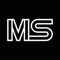 MS-Logo-Monogramm mit negativem Raum im Linienstil vektor