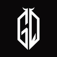 gq-logo-monogramm mit hornform isolierter schwarz-weiß-designvorlage vektor