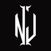 nj logotyp monogram med horn form design mall vektor