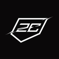 ze-logo-monogrammbuchstabe mit schild- und scheibenstildesign vektor