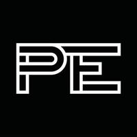PE-Logo-Monogramm mit negativem Raum im Linienstil vektor
