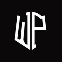 wp-Logo-Monogramm mit Band-Design-Vorlage in Schildform vektor