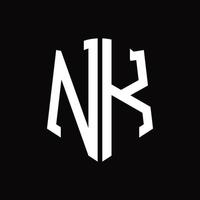 nk-Logo-Monogramm mit Band-Design-Vorlage in Schildform vektor
