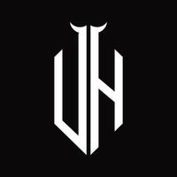 uh logo monogramm mit hornform isolierte schwarz-weiß designvorlage vektor