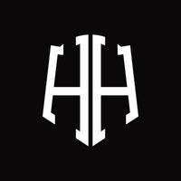 hh-Logo-Monogramm mit Band-Design-Vorlage in Schildform vektor