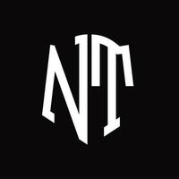 nt-Logo-Monogramm mit Band-Design-Vorlage in Schildform vektor