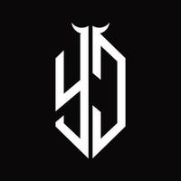 yc logotyp monogram med horn form isolerat svart och vit design mall vektor