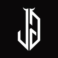 Jg-Logo-Monogramm mit Hornform isolierte Schwarz-Weiß-Designvorlage vektor