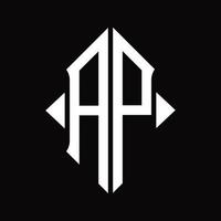 ap-Logo-Monogramm mit isolierter Designvorlage in Schildform vektor