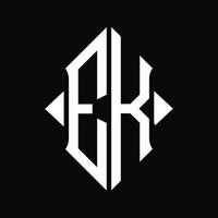 ek-Logo-Monogramm mit isolierter Designvorlage in Schildform vektor