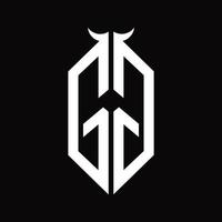 gg-Logo-Monogramm mit Hornform isolierte Schwarz-Weiß-Designvorlage vektor