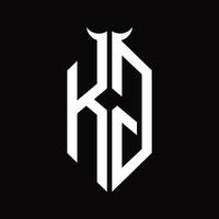 kg logotyp monogram med horn form isolerat svart och vit design mall vektor