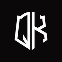qk-Logo-Monogramm mit Band-Design-Vorlage in Schildform vektor