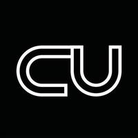 Cu-Logo-Monogramm mit negativem Raum im Linienstil vektor