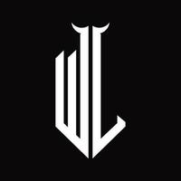 wl logotyp monogram med horn form isolerat svart och vit design mall vektor