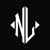 nl-Logo-Monogramm mit isolierter Designvorlage in Schildform vektor