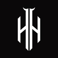 hh-Logo-Monogramm mit hornförmiger isolierter Schwarz-Weiß-Designvorlage vektor