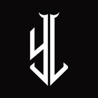 yl logotyp monogram med horn form isolerat svart och vit design mall vektor