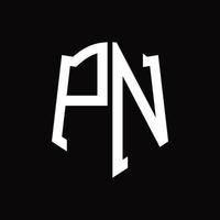 pn-Logo-Monogramm mit Band-Design-Vorlage in Schildform vektor
