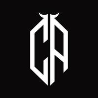 ca-Logo-Monogramm mit Hornform isolierte Schwarz-Weiß-Designvorlage vektor