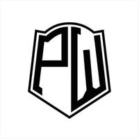 pw logotyp monogram med skydda form översikt design mall vektor