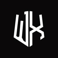 wx-Logo-Monogramm mit Band-Design-Vorlage in Schildform vektor