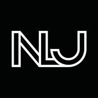 nj-Logo-Monogramm mit negativem Raum im Linienstil vektor