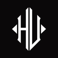 hu-logo-monogramm mit schildform isolierter designvorlage vektor