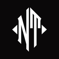nt-Logo-Monogramm mit isolierter Designvorlage in Schildform vektor
