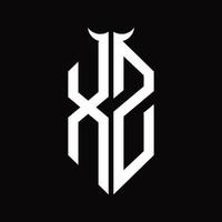 xz logotyp monogram med horn form isolerat svart och vit design mall vektor