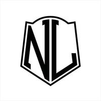 nl logotyp monogram med skydda form översikt design mall vektor