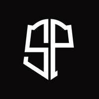 sp logotyp monogram med skydda form band design mall vektor