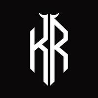 kr logotyp monogram med horn form isolerat svart och vit design mall vektor