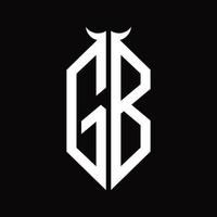 gb-logo-monogramm mit hornform isolierter schwarz-weiß-designvorlage vektor