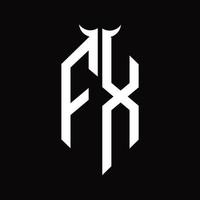 fx-Logo-Monogramm mit hornförmiger, isolierter Schwarz-Weiß-Designvorlage vektor