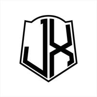 jx-Logo-Monogramm mit Schildform-Entwurfsvorlage vektor