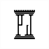pj-logo-monogramm mit säulenform-designvorlage vektor