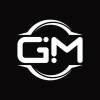 gm-logo-monogramm mit kreis abgerundeter scheibenform-designvorlage vektor