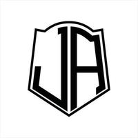 ja-Logo-Monogramm mit Schildform-Entwurfsvorlage vektor
