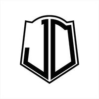 JD-Logo-Monogramm mit Schildform-Entwurfsvorlage vektor