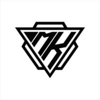 mk logotyp monogram med triangel och sexhörning mall vektor
