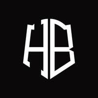 hb-Logo-Monogramm mit Band-Design-Vorlage in Schildform vektor
