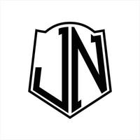 jn-Logo-Monogramm mit Schildform-Entwurfsvorlage vektor