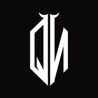 qn-Logo-Monogramm mit hornförmiger, isolierter Schwarz-Weiß-Designvorlage vektor