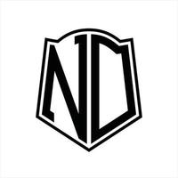 nd-Logo-Monogramm mit Schildform-Entwurfsvorlage vektor