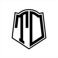 td logotyp monogram med skydda form översikt design mall vektor